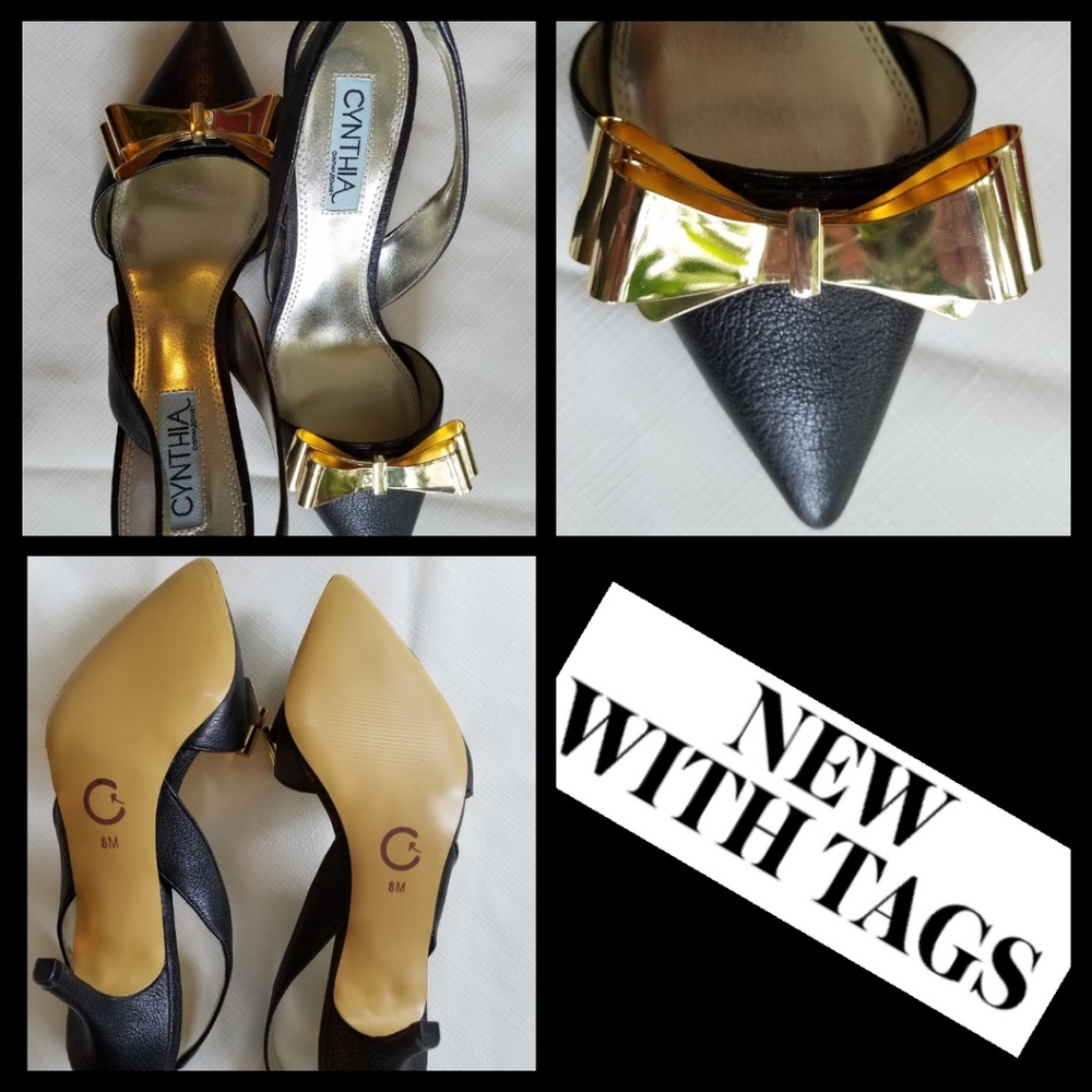 ⭐Cynthia Rowley black/gold slingbacks⭐